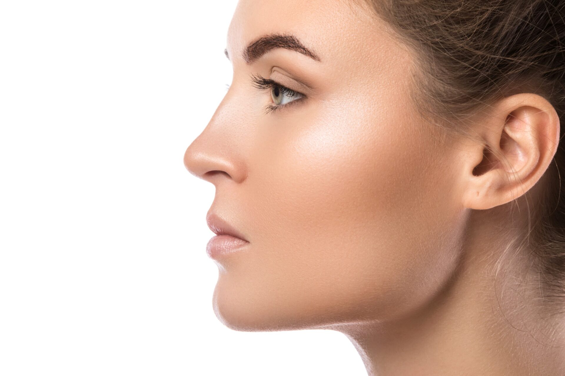 Portrait of beautiful young woman with clean fresh skin on white background Portrait of beautiful young woman with clean fresh skin on white background