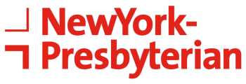 The NewYork-Presbyterian logo in bold red text on a light background with geometric corner brackets.